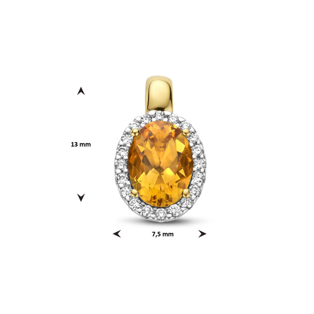 Anhänger Citrin und Diamant 0,08 ct H Si Halo 14 K Gelbgold