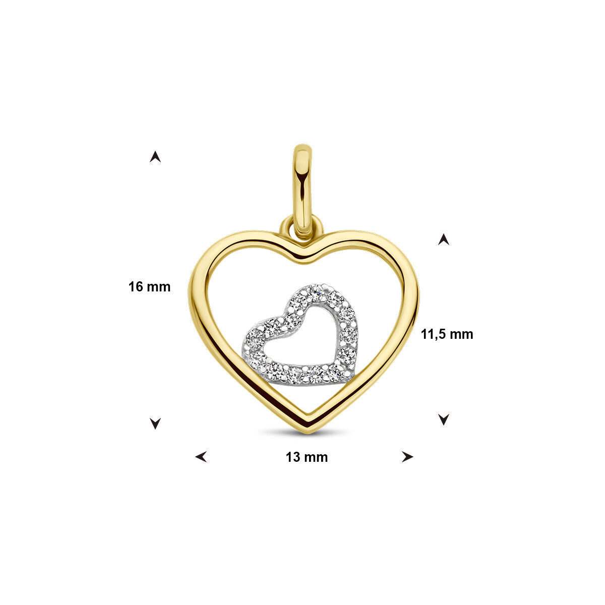 Anhänger Herzen Zirkonia 14K Bicolor Gold Gelb/Weiß