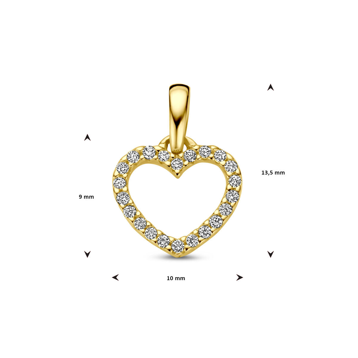 De Van der Kooij Collectie hanger hart en diamant h si 14K geelgoud is een schitterende hartvormige hanger met kleine diamanten langs de rand (13,5x10 mm) - het perfecte valentijn cadeau.