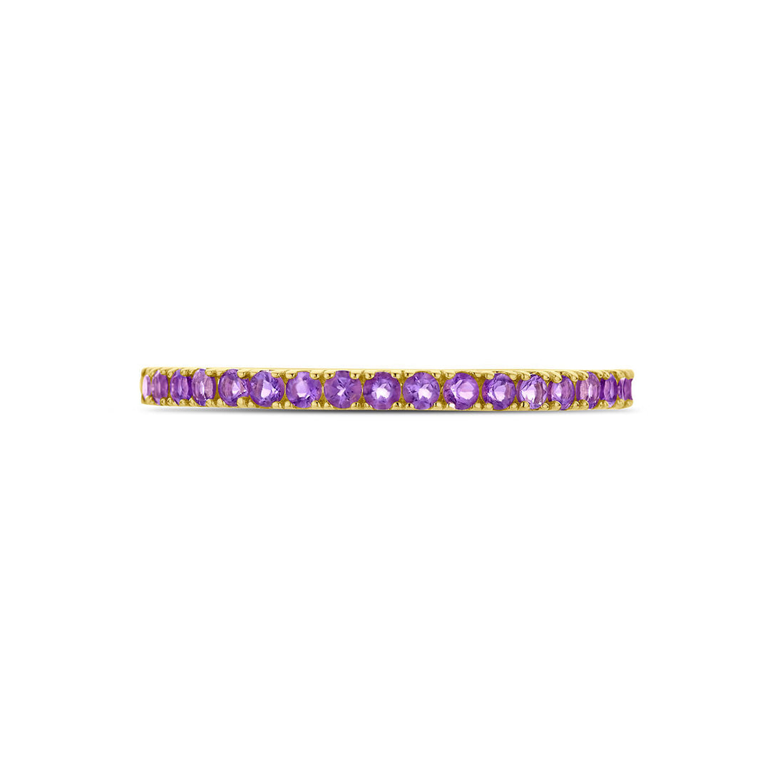 De Van der Kooij Collectie ring met geboortesteen amethist februari van 14K geelgoud is geïllustreerd tegen een witte achtergrond.