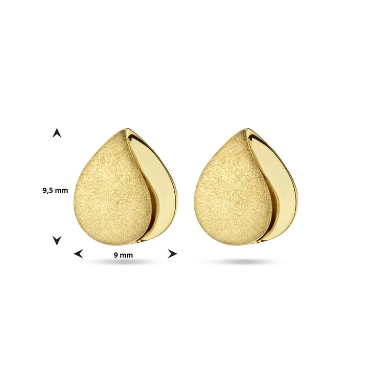 De oorknoppen poli/mat 14K geelgoud van de Van der Kooij Collectie hebben een traanvorm, matte afwerking met waterdichte rand, meten 9,5 x 9 mm en hebben een tijdloos ontwerp. Profiteer nu van gratis verzending!.
