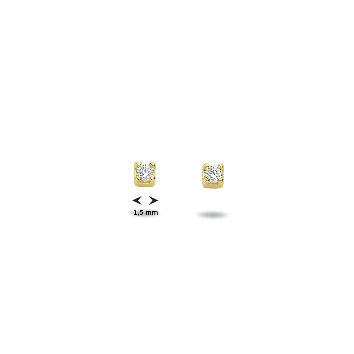 Ohrstecker aus 14K Gelbgold mit Zirkonia, quadratische Form, Größe 1,5 mm