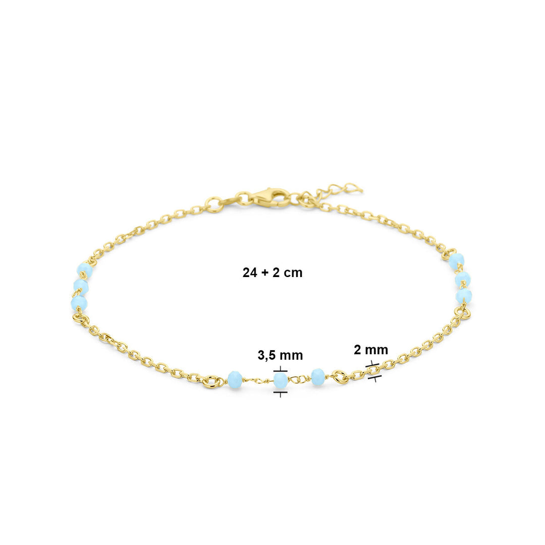 Fußkettchen blaue Kristallkugeln 24 + 2 cm 3 Mikron Silber vergoldet (gelb)