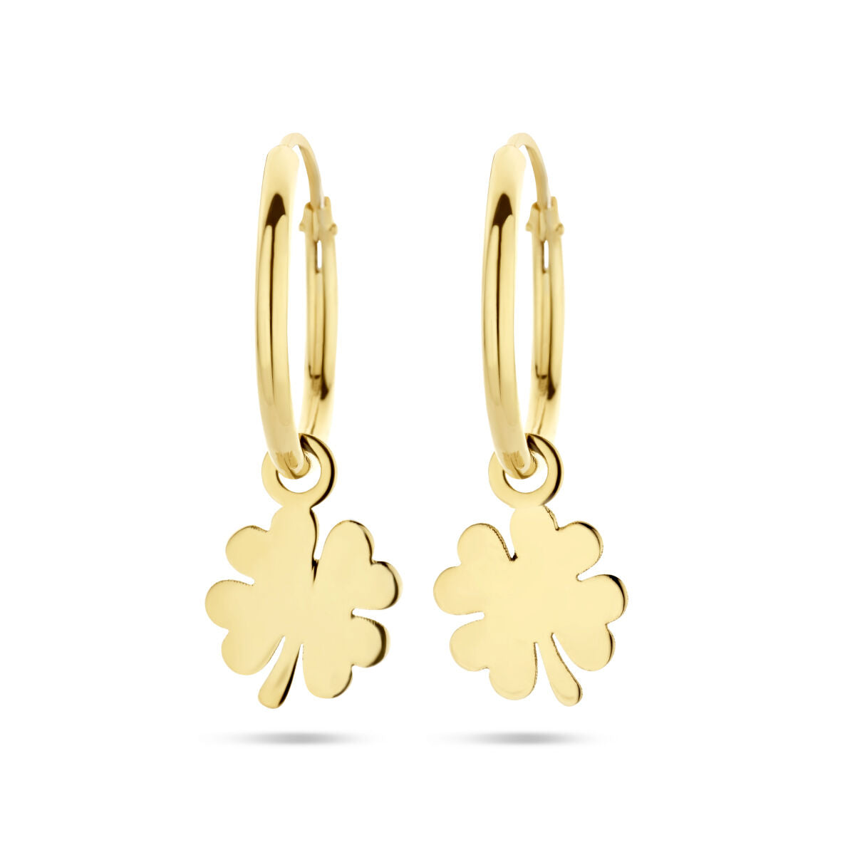 Klapp-Ohrringe aus 14K Gelbgold mit einem Anhänger in Form eines vierblättrigen Kleeblatts