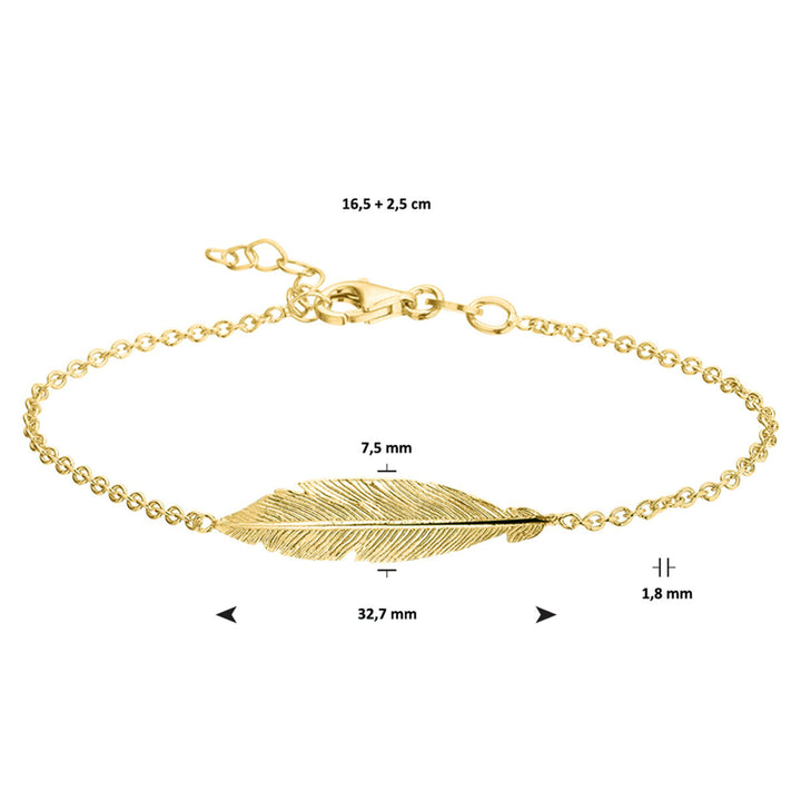 Armband Federn 16,5 + 2,5 cm 3 Mikron Silber vergoldet (gelb)