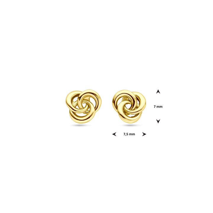 De oorknoppen 7 mm 14K geelgoud van de Van der Kooij Collectie hebben een tijdloos design met een verweven lus, zijn 7 mm hoog en 7,5 mm breed en geven elke look een elegante uitstraling.