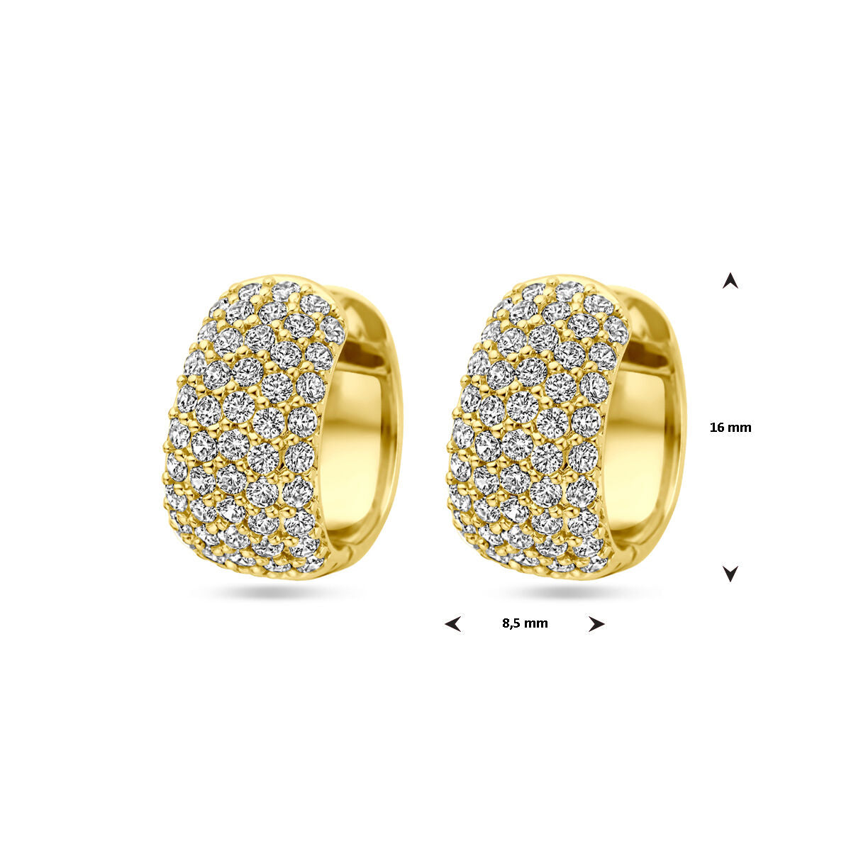 Klappcreolen Zirkonia 16 mm 1 Mikron Silber vergoldet (gelb)