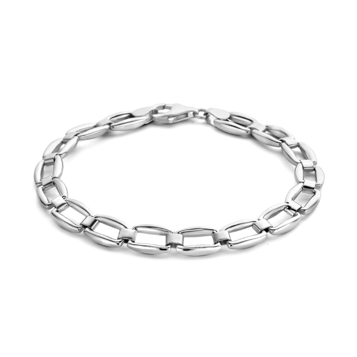 Armband aus rhodiniertem Silber, 7,0 mm breit und 19 cm lang, mit ovalen Gliedern