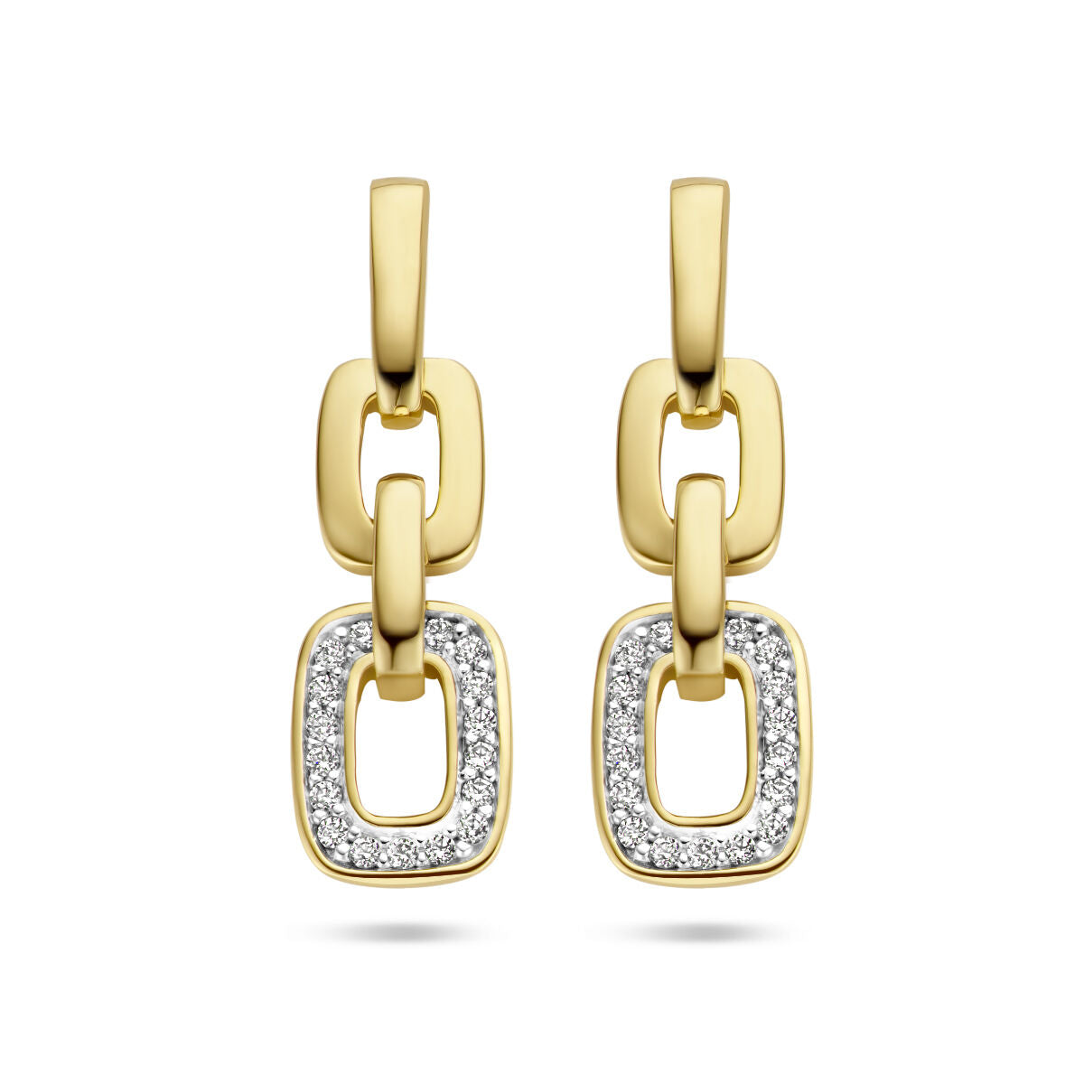 Ohrhänger aus 14K Gelbgold mit zwei geschlossenen Gliedern und einer mit Diamanten besetzten Fläche