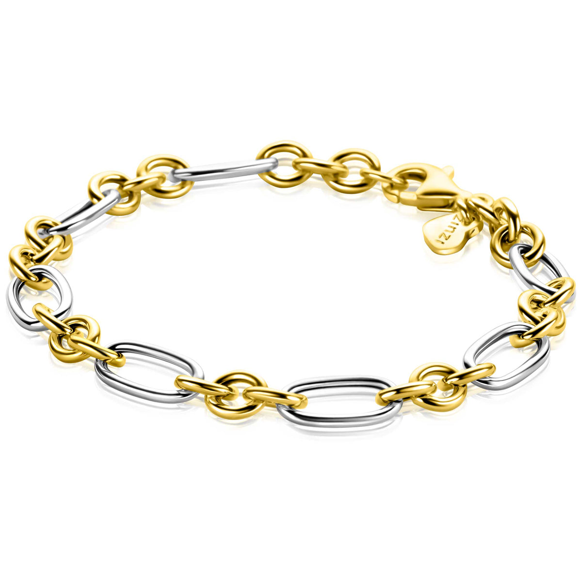 Armband aus Silber und Gold mit ovalen Gliedern und Karabinerverschluss