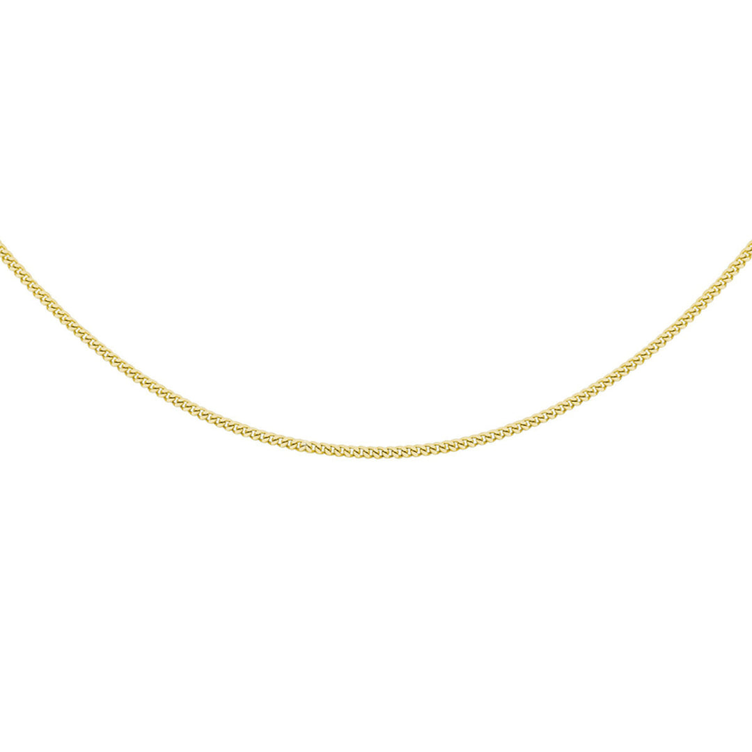 A Van der Kooij Collectie collier gourmette 4-zijdes geslepen 1,2 mm (41 + 4 cm), verguld met 3 micron geel zilver, ligt in een boog op een witte achtergrond; de ketting heeft geen hanger of versieringen.