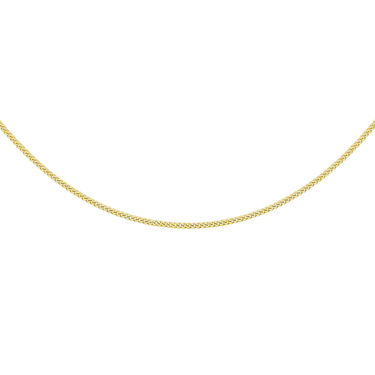 A Van der Kooij Collectie collier gourmette 4-zijdes geslepen 1,2 mm (41 + 4 cm), verguld met 3 micron geel zilver, ligt in een boog op een witte achtergrond; de ketting heeft geen hanger of versieringen.
