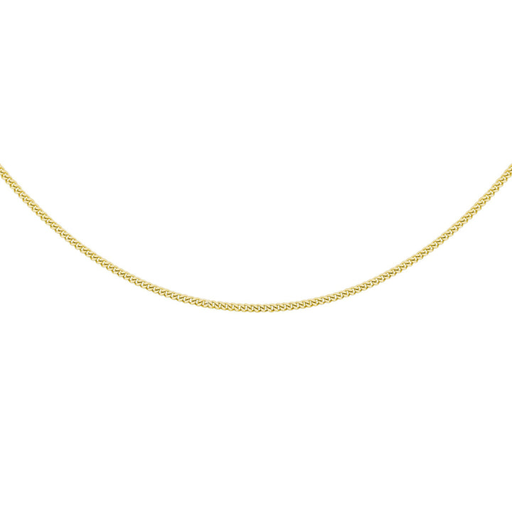 A Van der Kooij Collectie collier gourmette 4-zijdes geslepen 1,2 mm (41 + 4 cm), verguld met 3 micron geel zilver, ligt in een boog op een witte achtergrond; de ketting heeft geen hanger of versieringen.