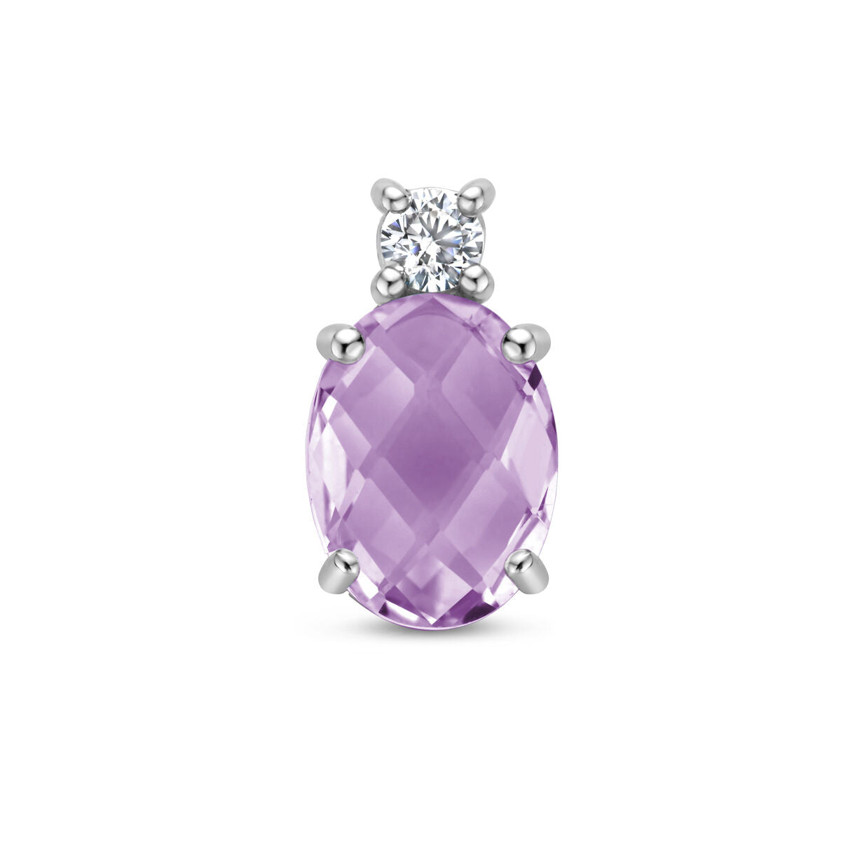Hänger mit ovalem, lila Amethyst und einem klaren Zirkonia in rhodiniertem Silber