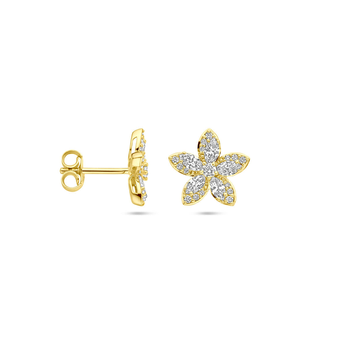 Ohrstecker Blume Diamant 0,84 ct (2x 0,42 ct) H SI 11 mm 14K Gelbgold