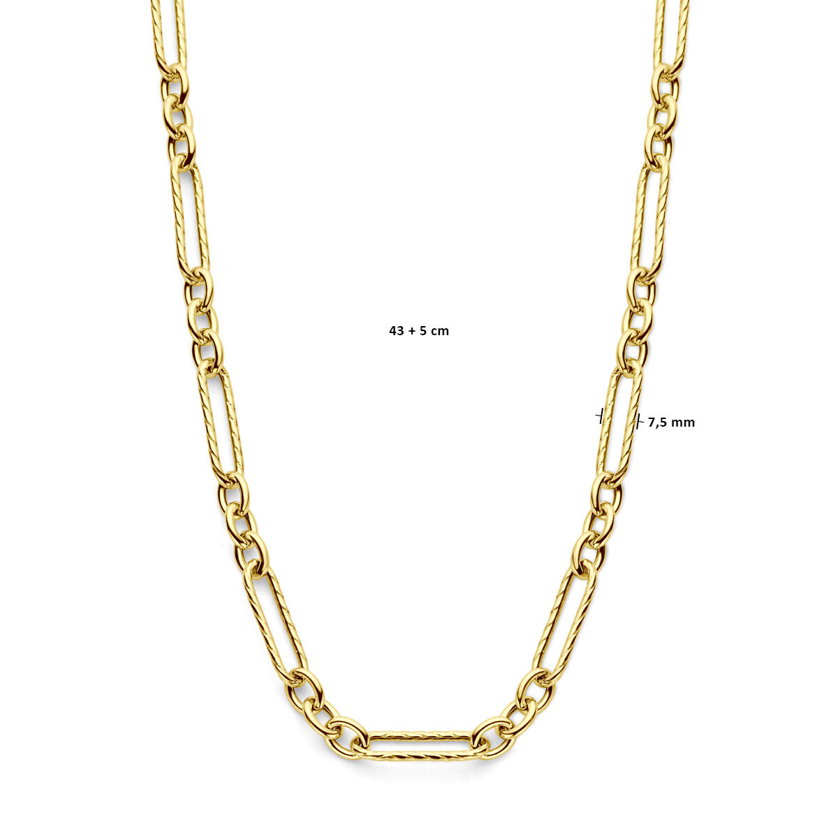 Halskette 7,5 mm 43 + 5 cm 3 Mikron Silber vergoldet (gelb)