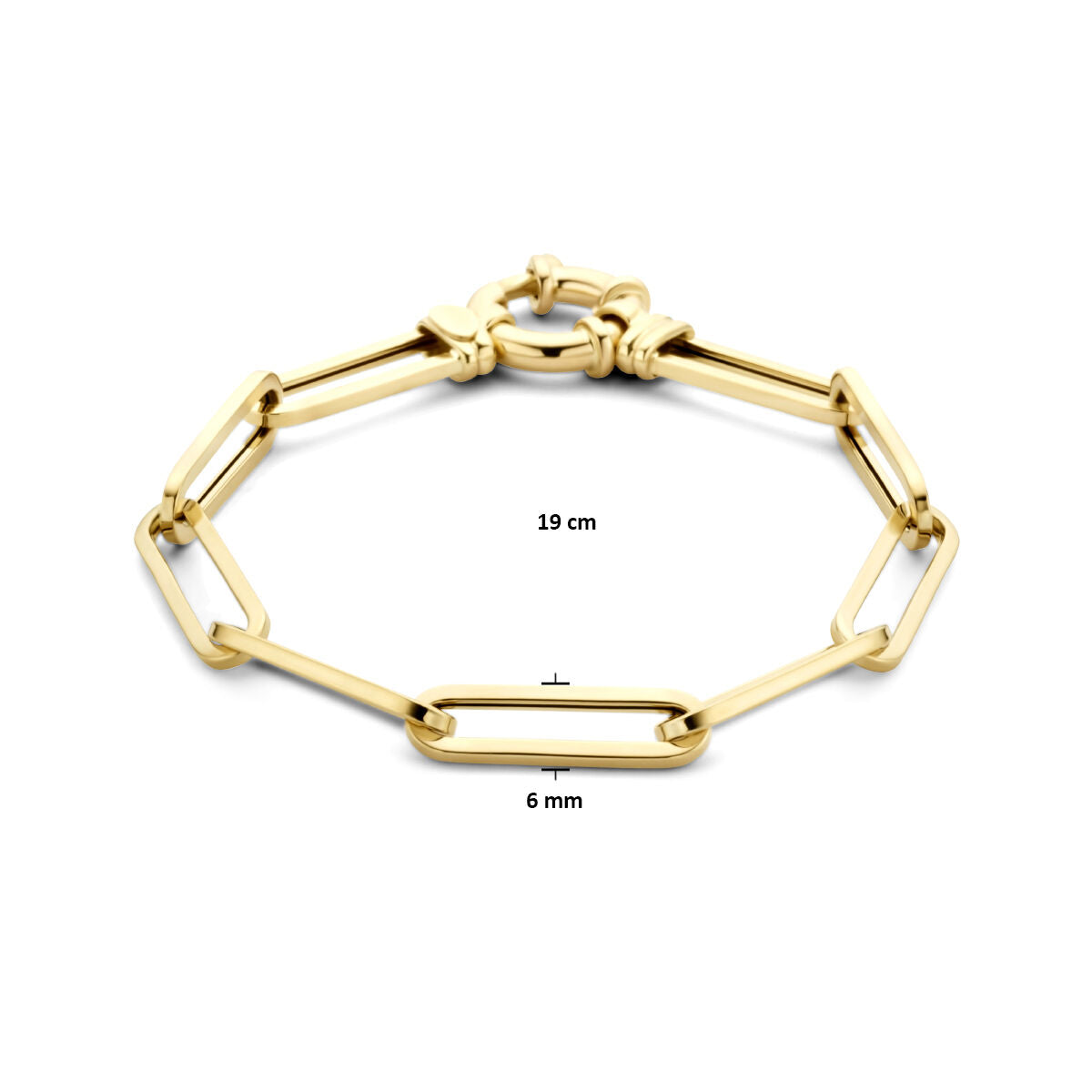 Armband Büroklammer Vierkantrohr 6,0 mm 19 cm mit großem Karabinerverschluss 14K Gelbgold