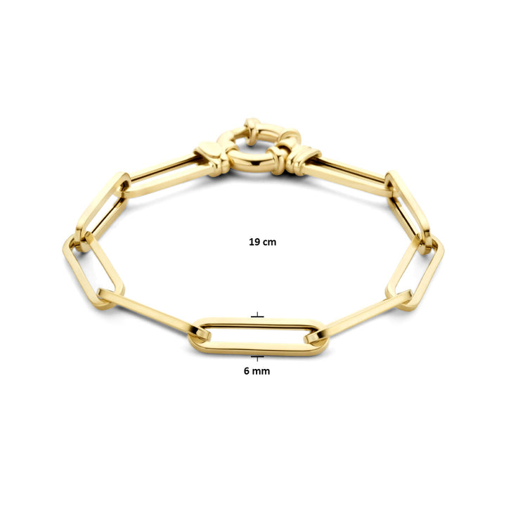 Armband Büroklammer Vierkantrohr 6,0 mm 19 cm mit großem Karabinerverschluss 14K Gelbgold
