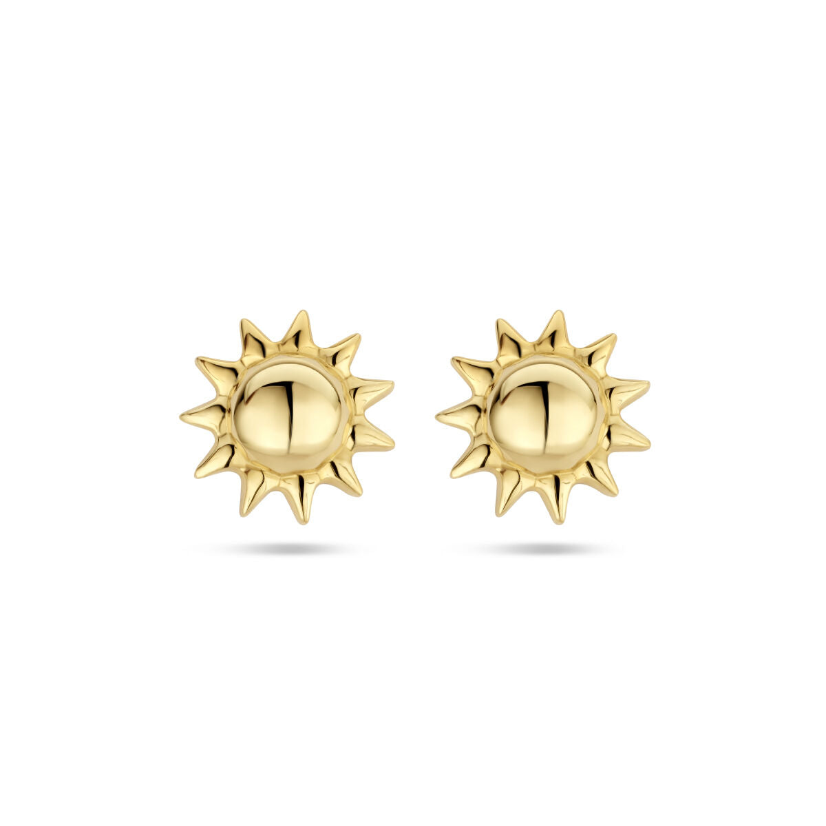 Ohrstecker in Form einer Sonne aus 14K Gelbgold mit glänzender Oberfläche