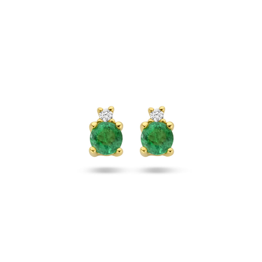 Van der Kooij Collectie oorknoppen smaragd en diamant 0.015ct (2x 0.0075ct) h p1 in 14K geelgoud: elegante dames sieraden met groene en heldere stenen, stijlvol gepresenteerd op een witte achtergrond.