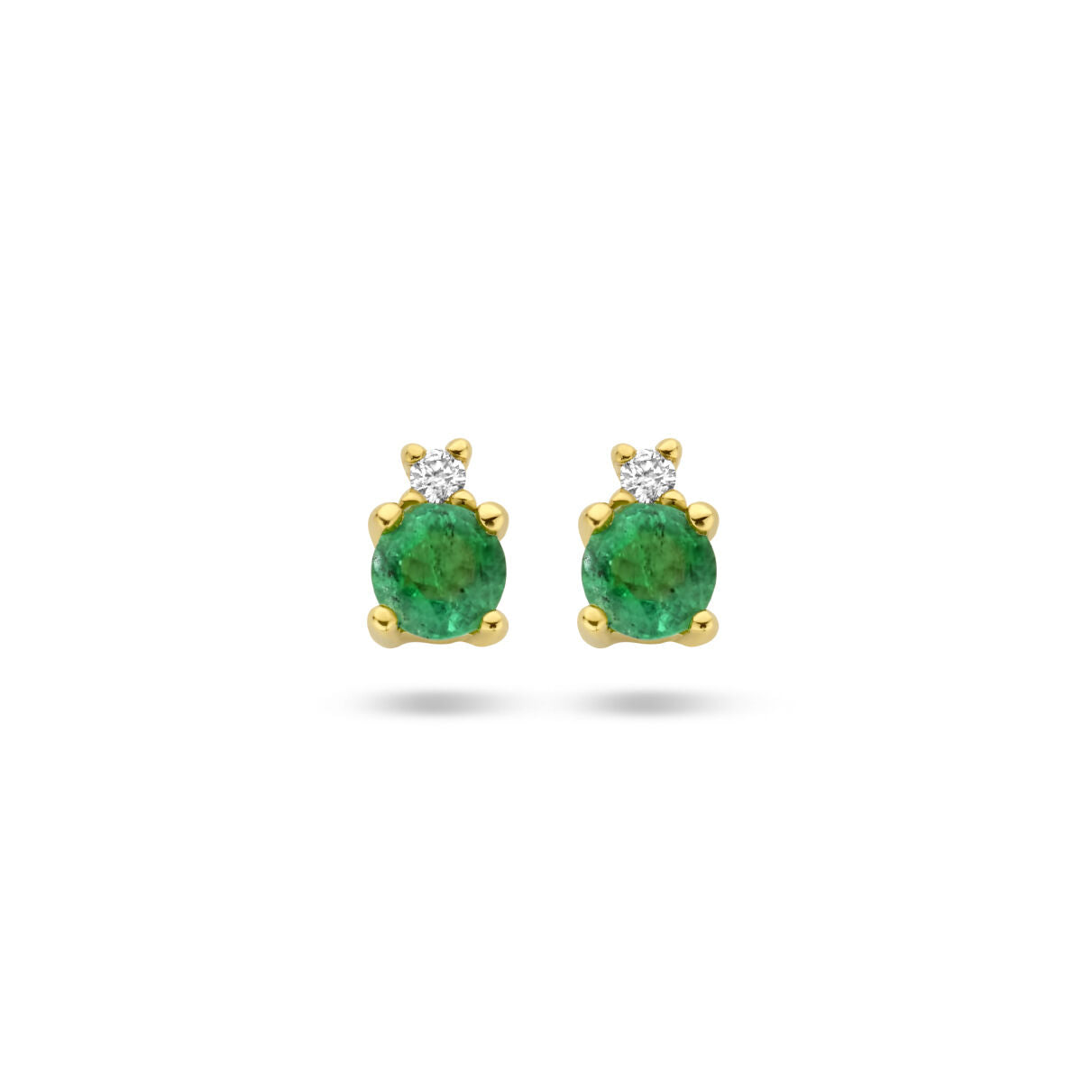 Ohrstecker aus 14K Gelbgold mit ovalem Smaragd und zwei kleinen Diamanten