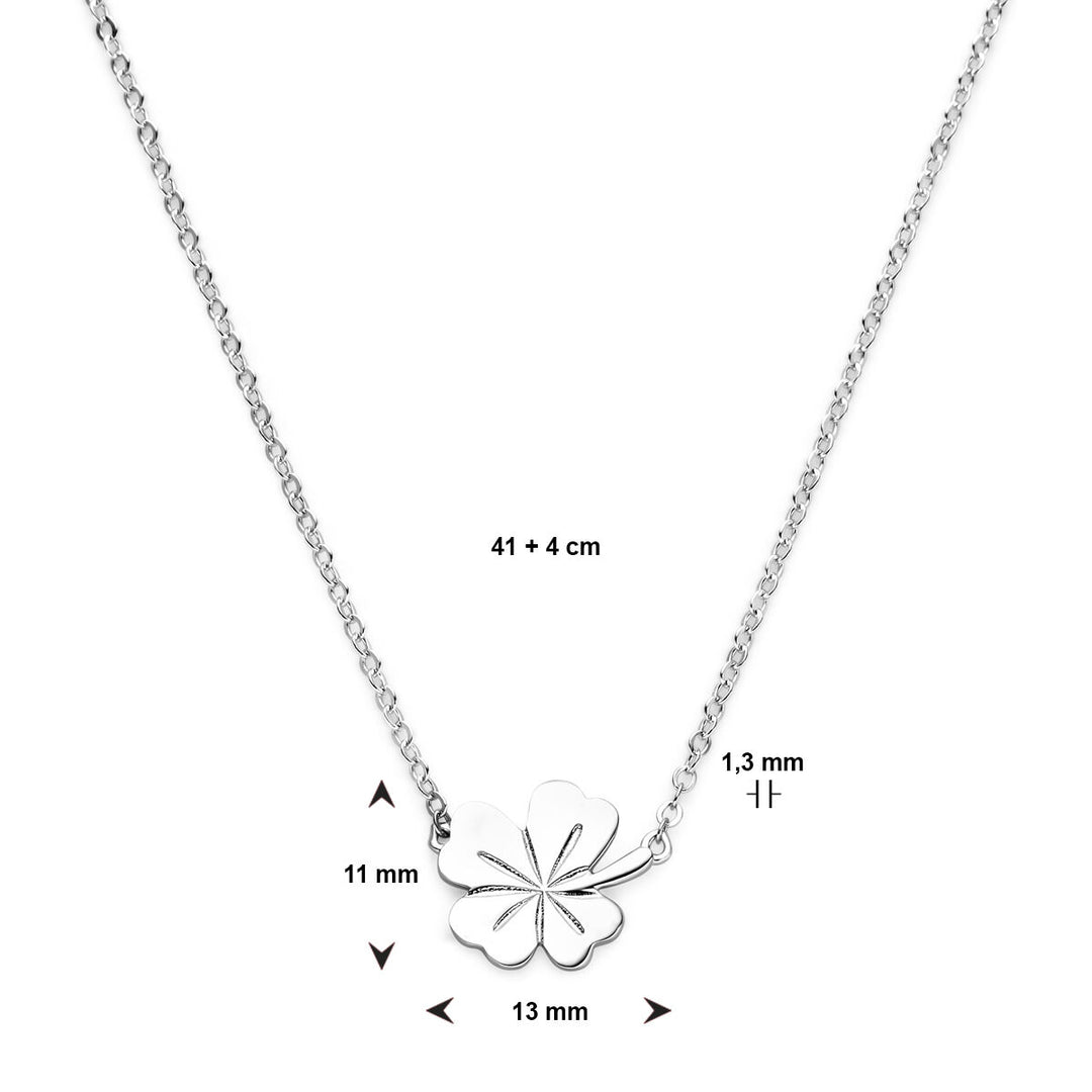 Halskette Kleeblatt 41 + 4 cm Silber rhodiniert