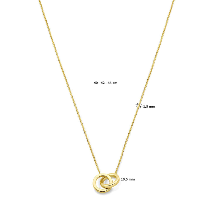 Stijlvolle Van der Kooij Collectie collier rondjes van 14K geelgoud, verstelbaar op 40, 42 en 44 cm, met hanger van twee verbonden cirkels (10,5 mm breed, 1,3 mm dik)-perfect dames sieraad voor elke gelegenheid.