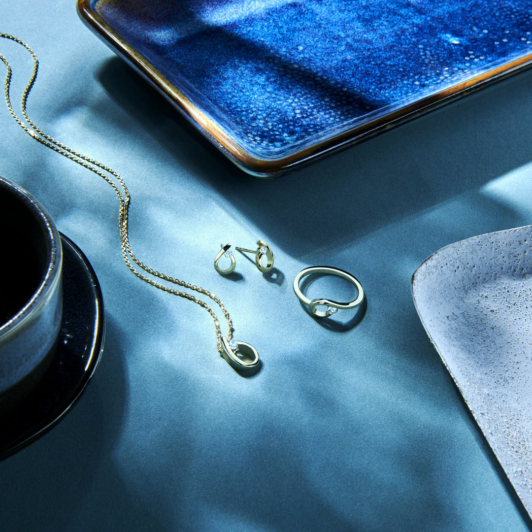 Ohrstecker Tropfen Zirkonia 14K Gelbgold