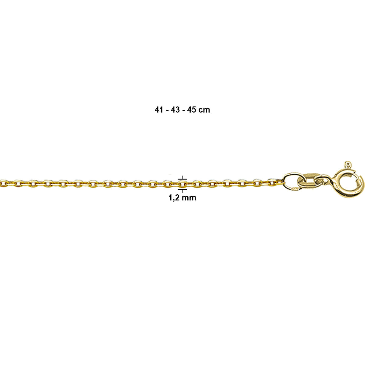 Halskette aus 1,2 mm flachen Ankerkettengliedern in Gold, erhältlich in 41, 43 und 45 cm Länge