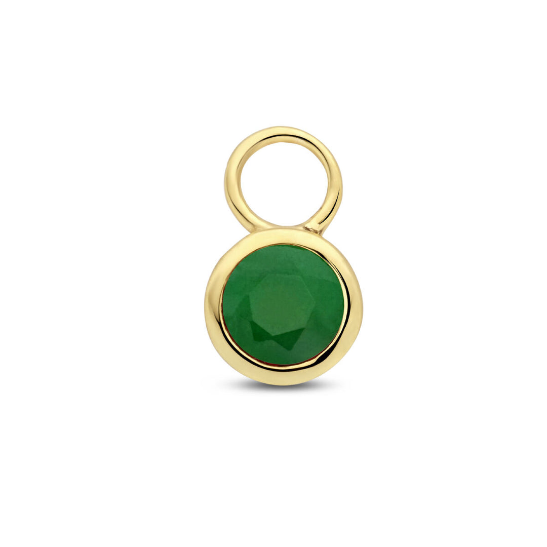 De Van der Kooij Collectie oorringhanger met geboortesteen per stuk is gemaakt van 14K geelgoud en heeft een ronde, gefacetteerde groene steen centraal en een ronde lus bovenaan voor bevestiging.