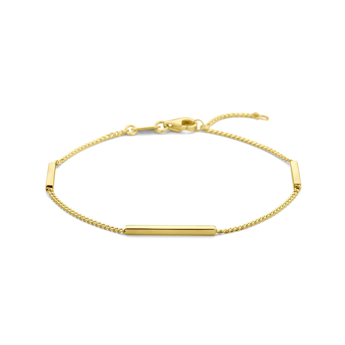 Armband aus 14K Gelbgold mit Balken-Elementen und feiner Kette, verstellbar von 17 bis 19 cm