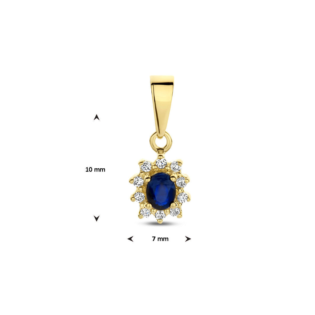 Anhänger Saphir und Zirkonia Halo 14K Gelbgold