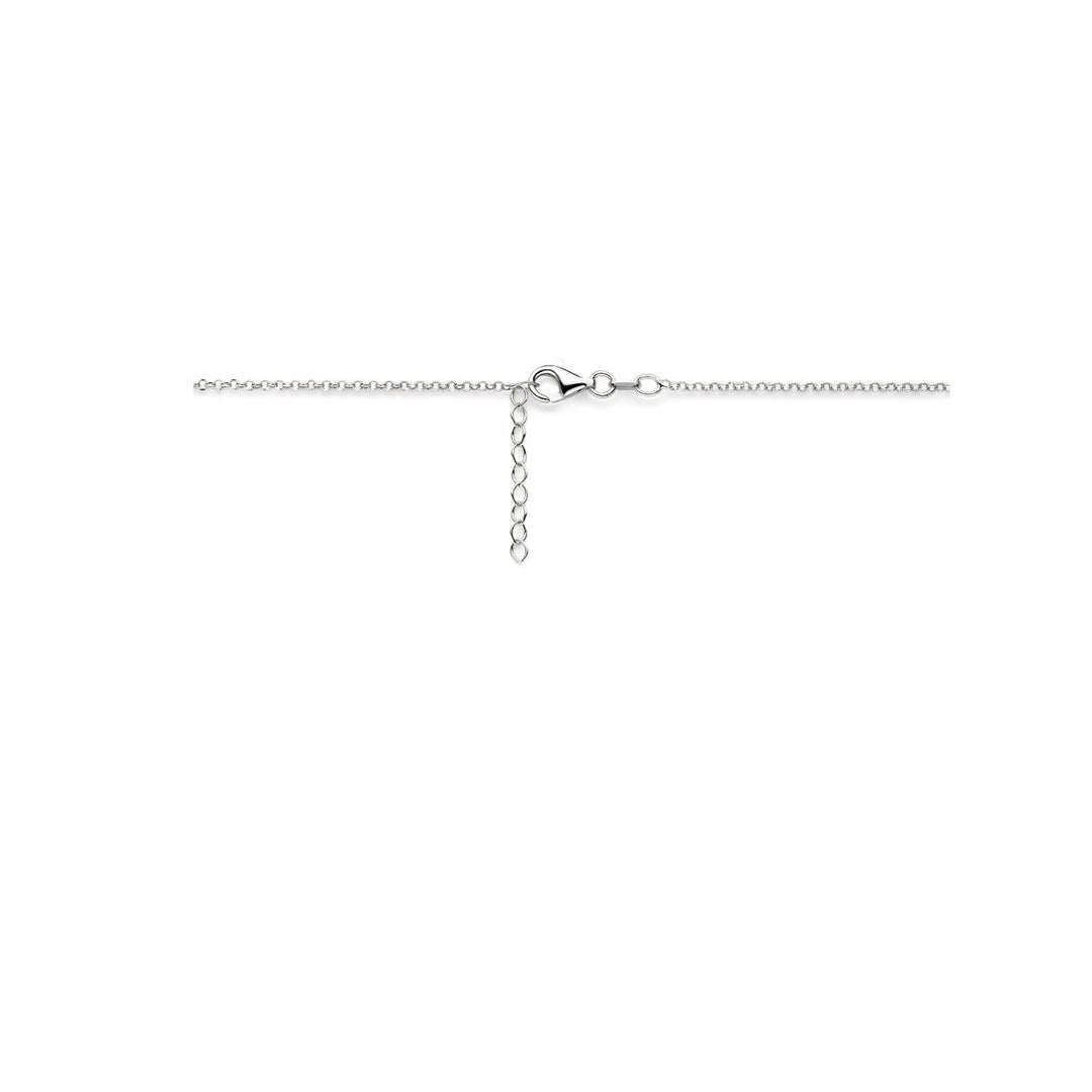 Het collier veer 40,5 + 3 cm zilver gerhodineerd van Van der Kooij Collectie is een verfijnd damessieraad met verstelbare verlenger en karabijnsluiting, vervaardigd uit gerhodineerd zilver - een tijdloos sieraad voor elke gelegenheid.