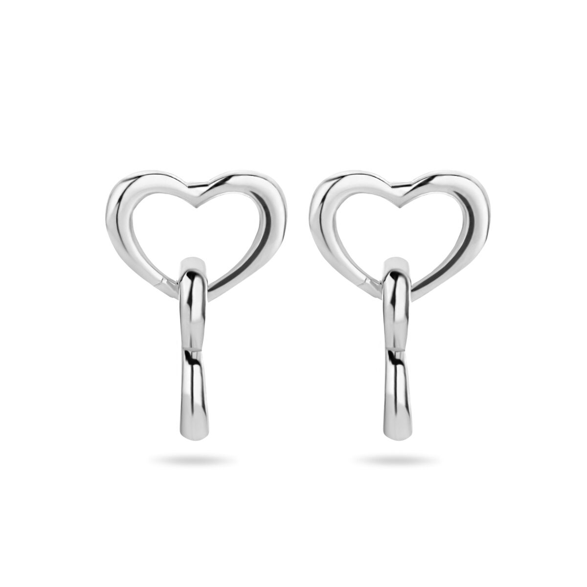 Ohrhänger in Herzform aus rhodiniertem Silber mit glänzender Oberfläche