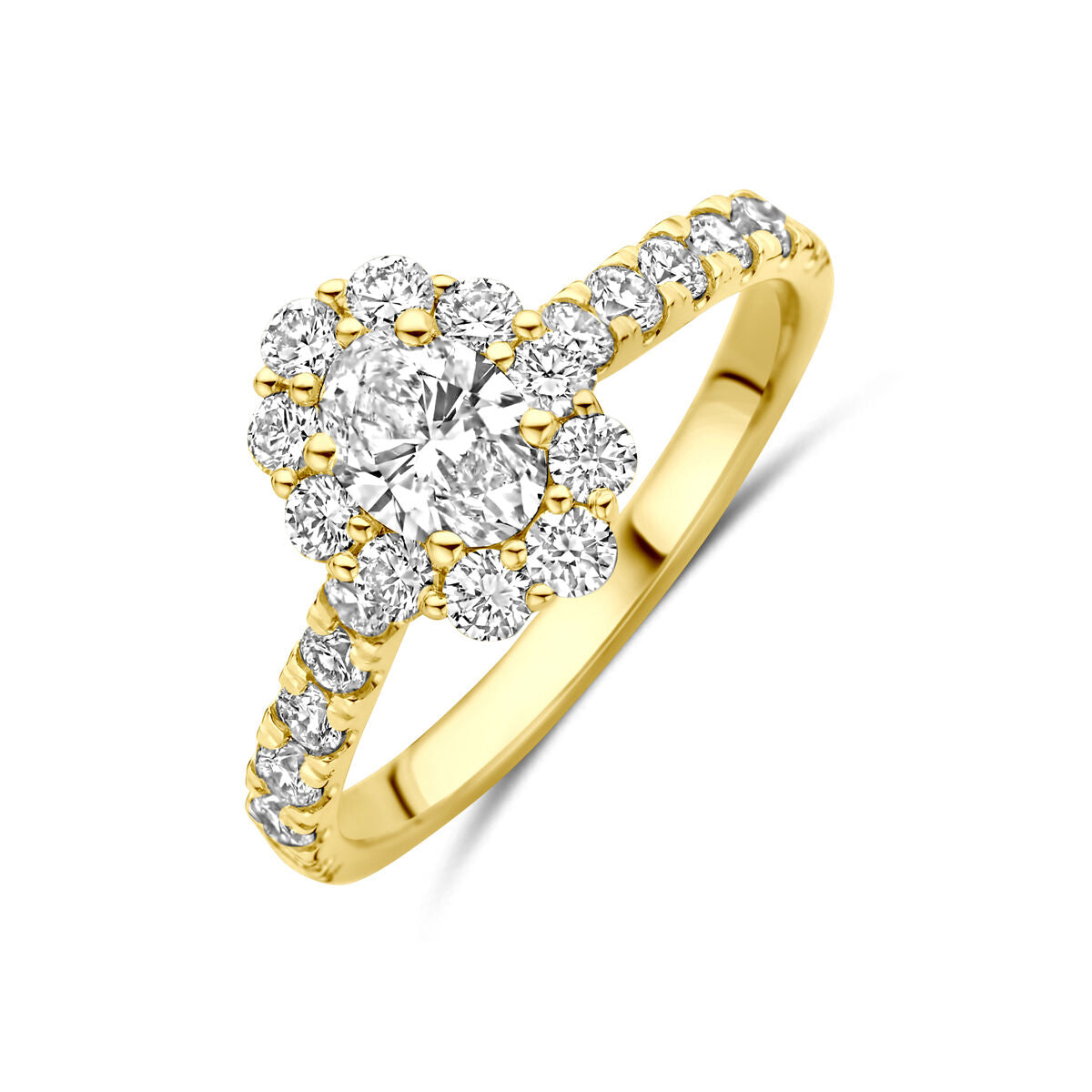 Ring aus 14K Gelbgold mit lab-grown Diamant von 1,29 ct und zahlreichen kleinen Diamanten