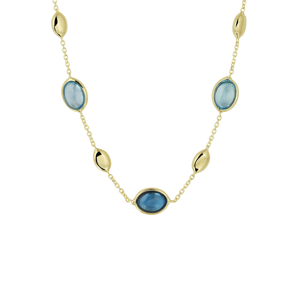Halskette aus 14K Gold mit London Blue und blauen Topasen in ovaler Form