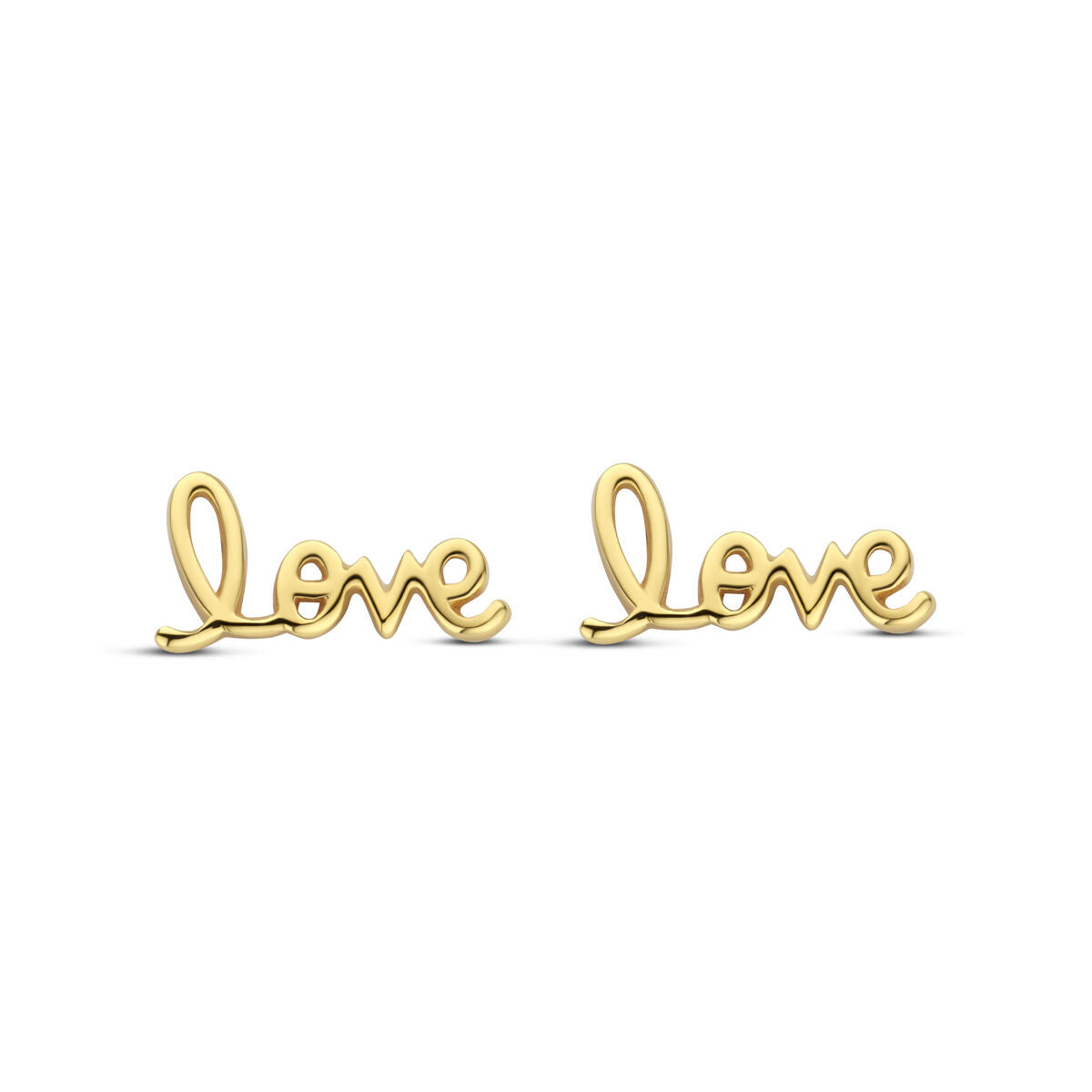 Ohrstecker in Form des Wortes "love" aus vergoldetem Silber mit einer Dicke von 1 Mikron