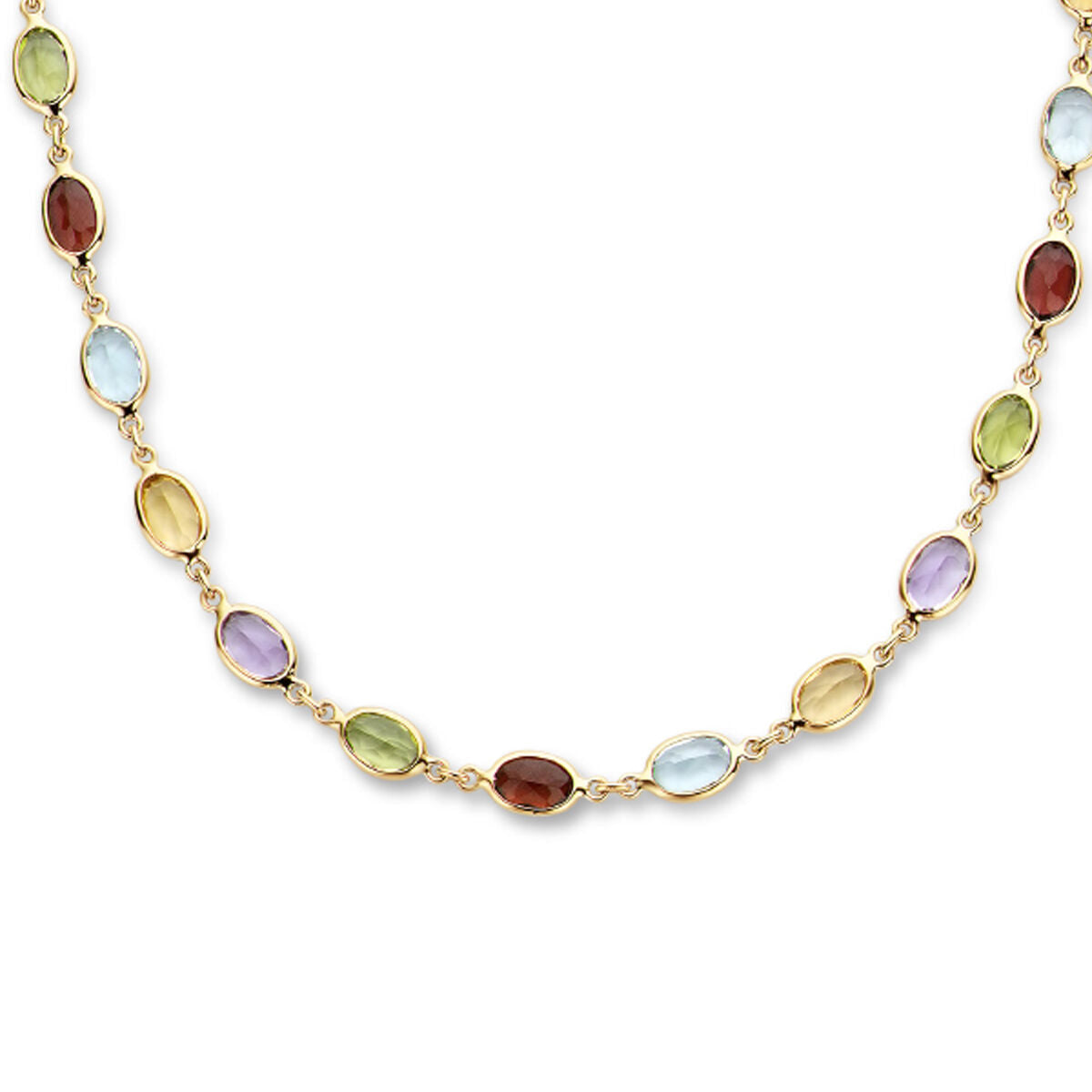 Halskette aus 14K Gold mit ovalen, natürlichen Farbsteinen in verschiedenen Farben