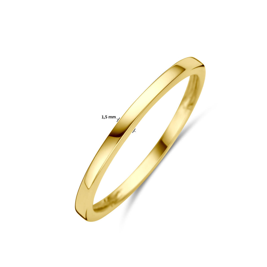De Van der Kooij Collectie ring 14K geelgoud is een minimalistische, dunne damesring met een gladde, gepolijste afwerking en 1,5 mm breedte-ideaal voor liefhebbers van subtiele sieraden.