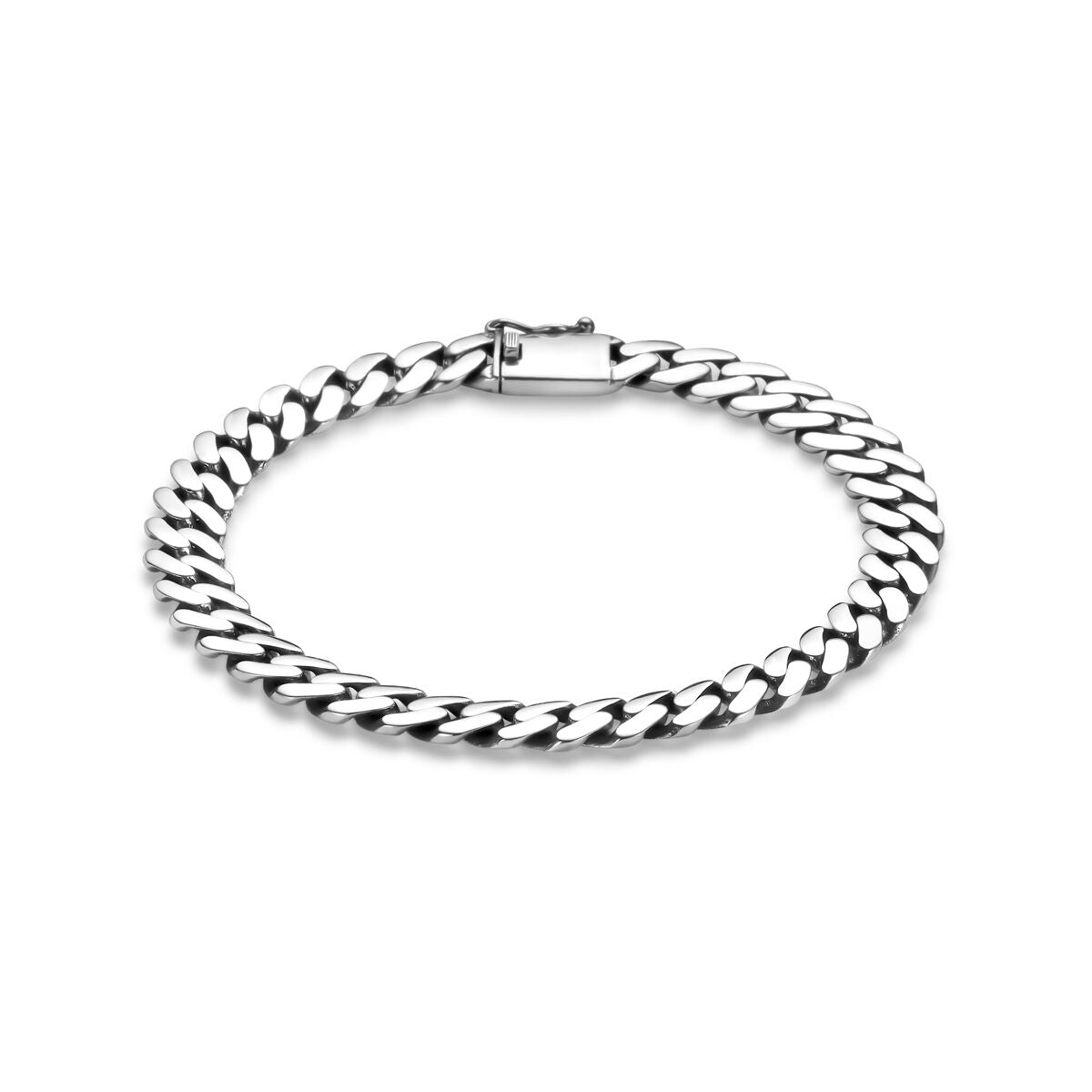 Armband aus geoxidiertem Silber mit 7,5 mm breiten Gourmette-Gliedern