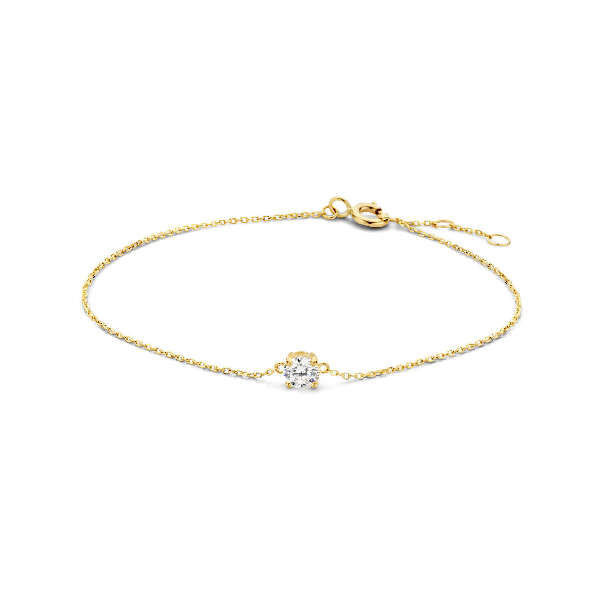 Goldenes Damenarmband mit Zirkonia, 14K, feine Kette mit funkelndem Stein in der Mitte