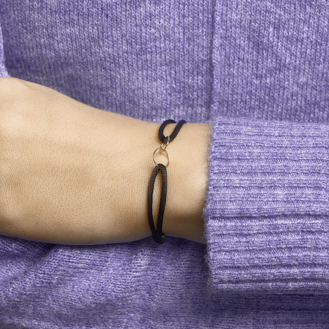 Armband Satin rund 14K Gold mit Kautschuk/Nylon/Leder