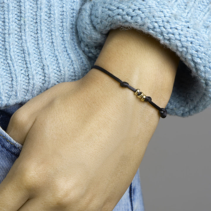 Armband Satin 14K Gold mit Kautschuk/Nylon/Leder