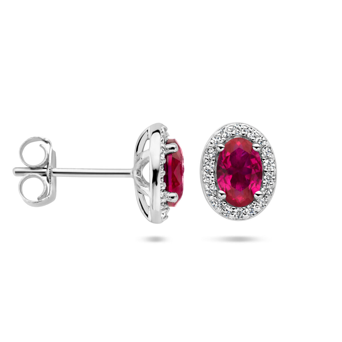 Ohrstecker rot und weiß Zirkonia Halo Silber rhodiniert