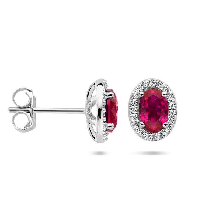 Ohrstecker rot und weiß Zirkonia Halo Silber rhodiniert