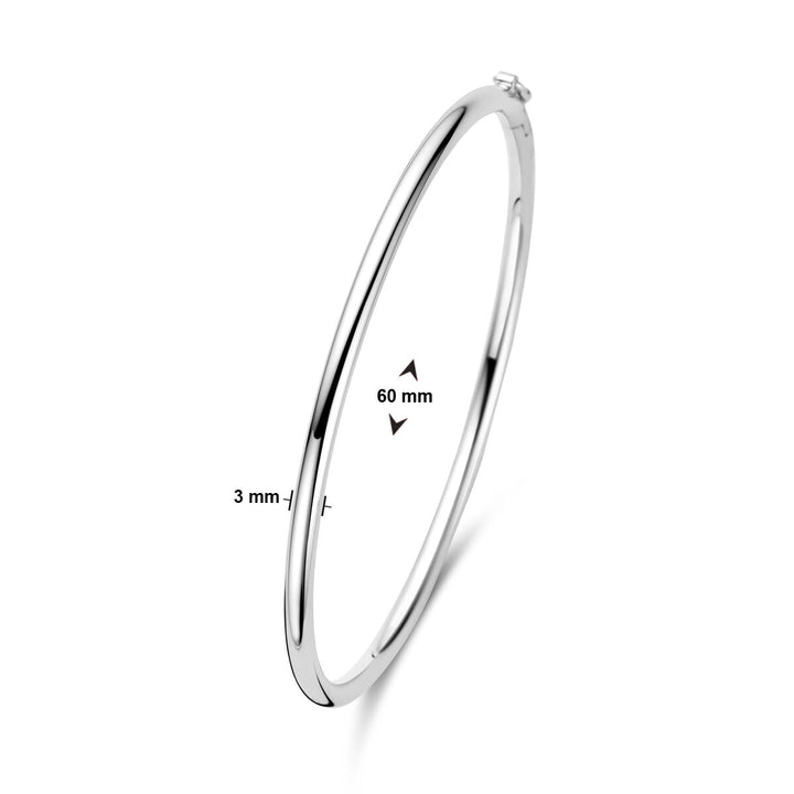 Een Van der Kooij Collectie armband scharnier ronde buis 3 x 60 mm, gerhodineerd zilver, is afgebeeld op een witte achtergrond.