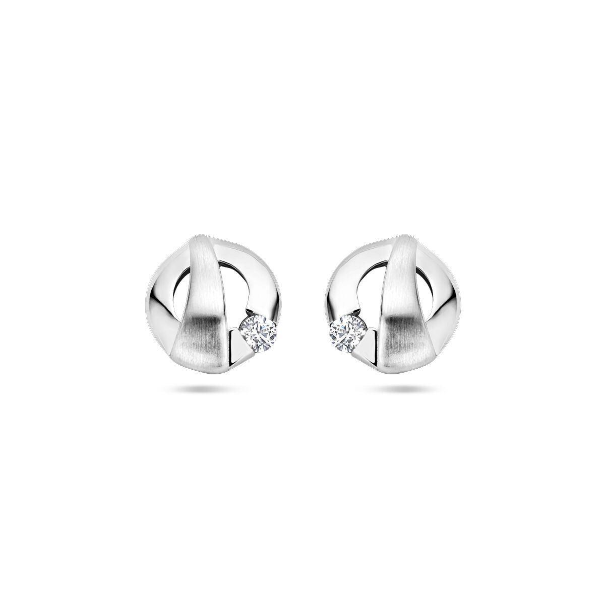 Ohrstecker aus rhodiniertem Silber mit polierter und matter Oberfläche sowie Zirkonia-Steinen