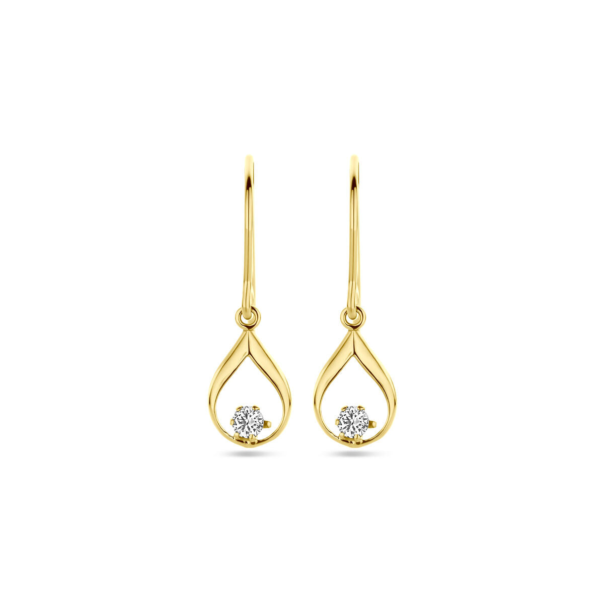 Ohrhänger mit französischem Haken aus 14K Gelbgold und Zirkonia, 23 mm lang, tropfenförmig
