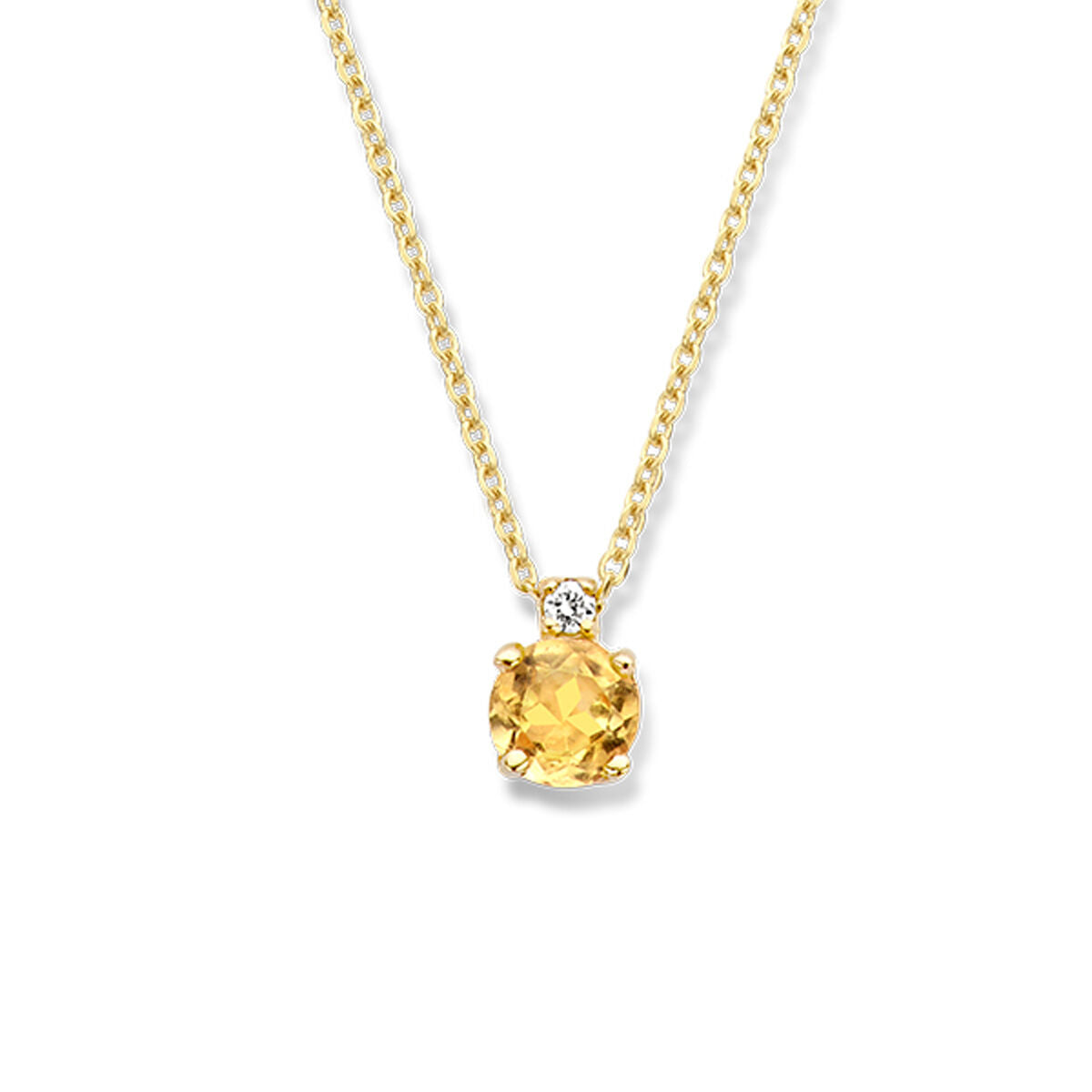 Collier aus 14K Gelbgold mit einem runden Citrin und einem kleinen Diamanten