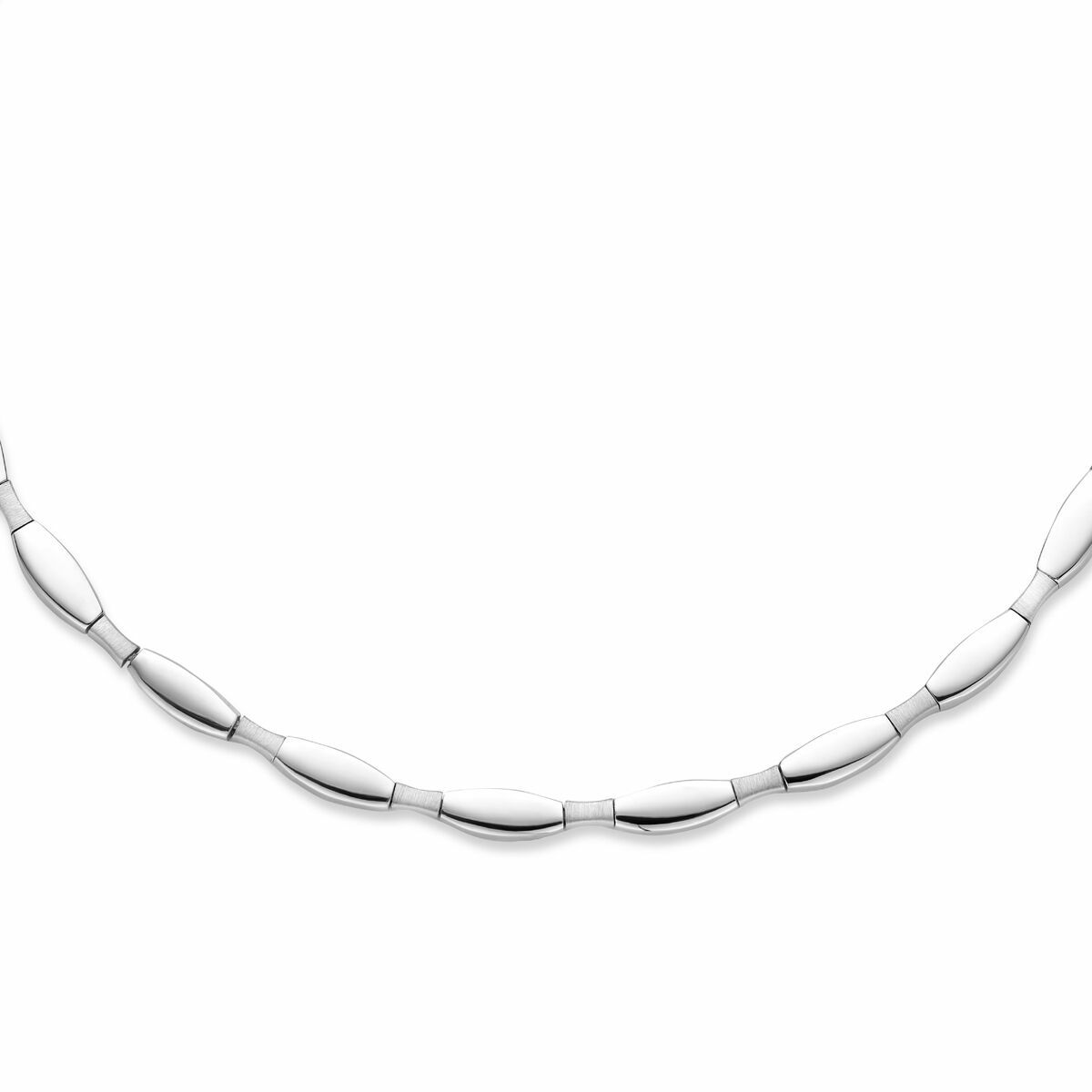 Choker-Kette mit 5,5 mm breiten, polierten und matten, rhodinierten Elementen, 43 cm lang